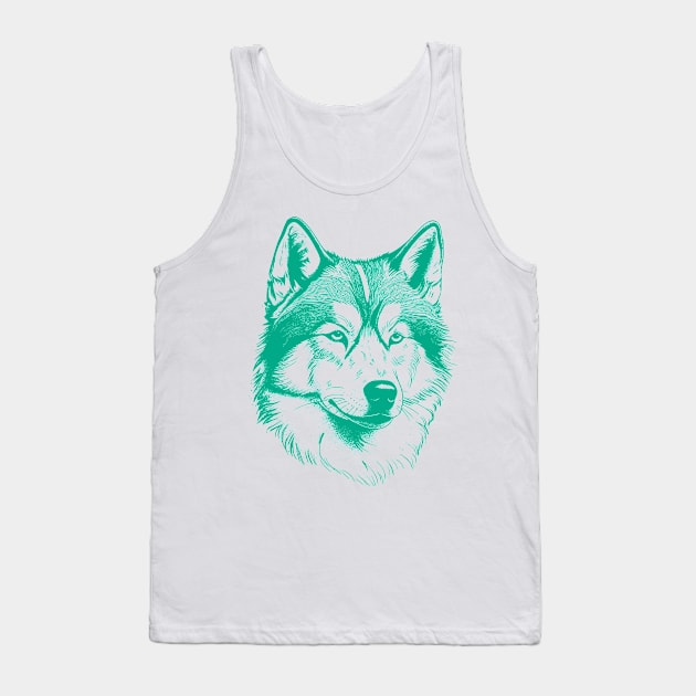 Alaskan Malamute dog minimalist art drawing in turquoise green Tank Top by Danielleroyer